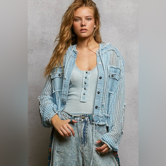 POL Jackets & Blazers - POL “ Petal Patch Denim “ Crop Jacket | Denim Blue